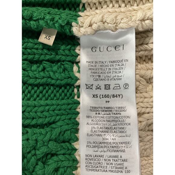 Gucci Cable Knit Cream White Bright Red Green Web Stripe Cardigan Size XS - Picture 4 of 9